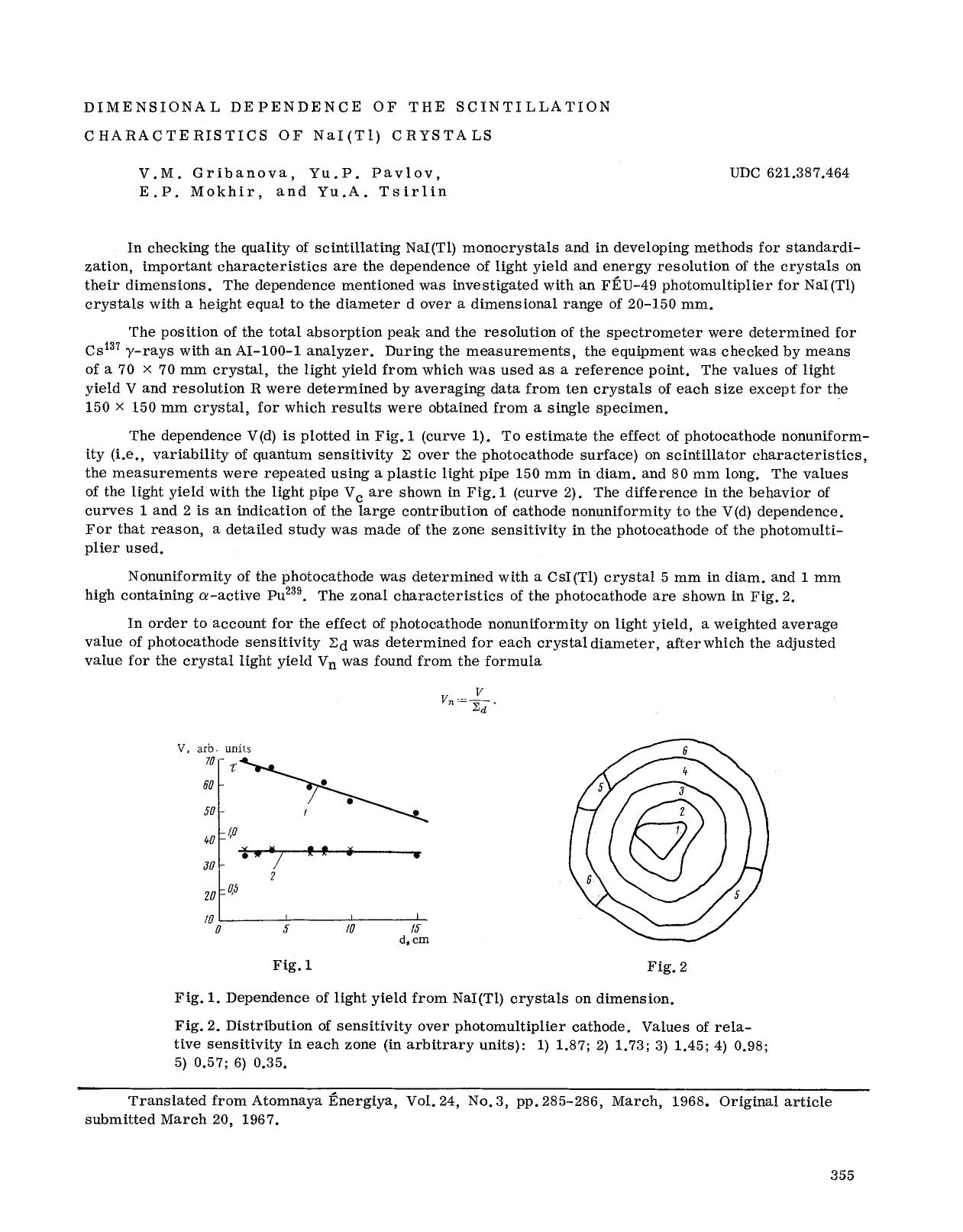 Dimensional dependence of the scintillation characteristics of NaI(Tl) crystals by Unknown