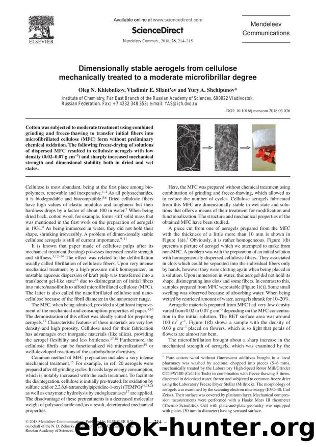Dimensionally stable aerogels from cellulose mechanically treated to a moderate microfibrillar degree by Oleg N. Khlebnikov & Vladimir E. Silant’ev & Yury A. Shchipunov