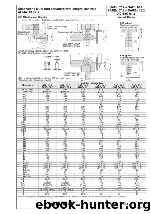 Dimensions Multi-turn actuators with integral controls AUMATIC ExC SA(R)Ex 07.2-SA(R)Ex16.2 with AC ExC01.2 by Margit Duffner