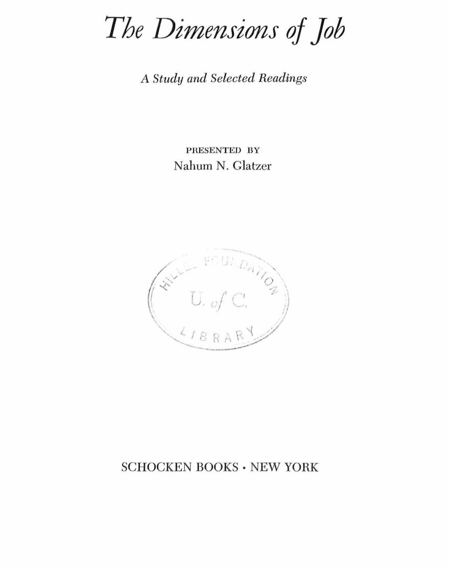 Dimensions of Job: A Study and Selected Readings by Nahum N. Glatzer