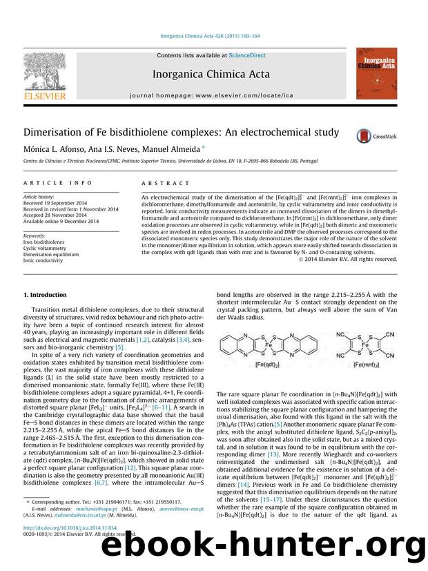 Dimerisation of Fe bisdithiolene complexes: An electrochemical study by MÃ³nica L. Afonso & Ana I.S. Neves & Manuel Almeida