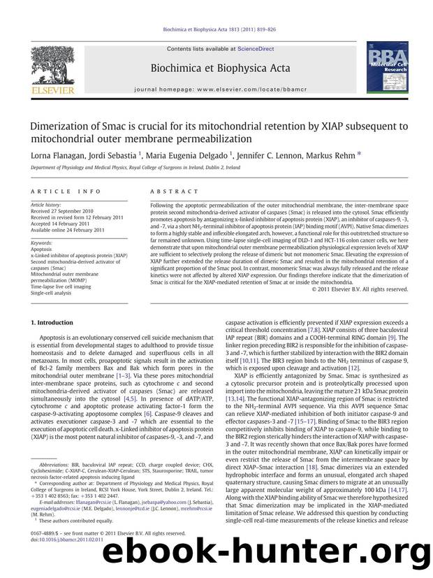 Dimerization of Smac is crucial for its mitochondrial retention by XIAP subsequent to mitochondrial outer membrane permeabilization by Lorna Flanagan & Jordi Sebastia & Maria Eugenia Delgado & Jennifer C. Lennon & Markus Rehm