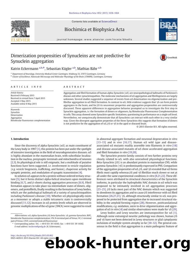Dimerization propensities of Synucleins are not predictive for Synuclein aggregation by Katrin Eckermann & Sebastian Kügler & Mathias Bähr