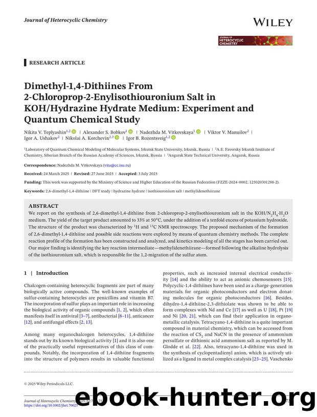 Dimethylâ1,4âdithiines from 2âchloropropâ2âenylisothiouronium salt in KOHhydrazine hydrate medium: experiment and quantum chemical study by Unknown