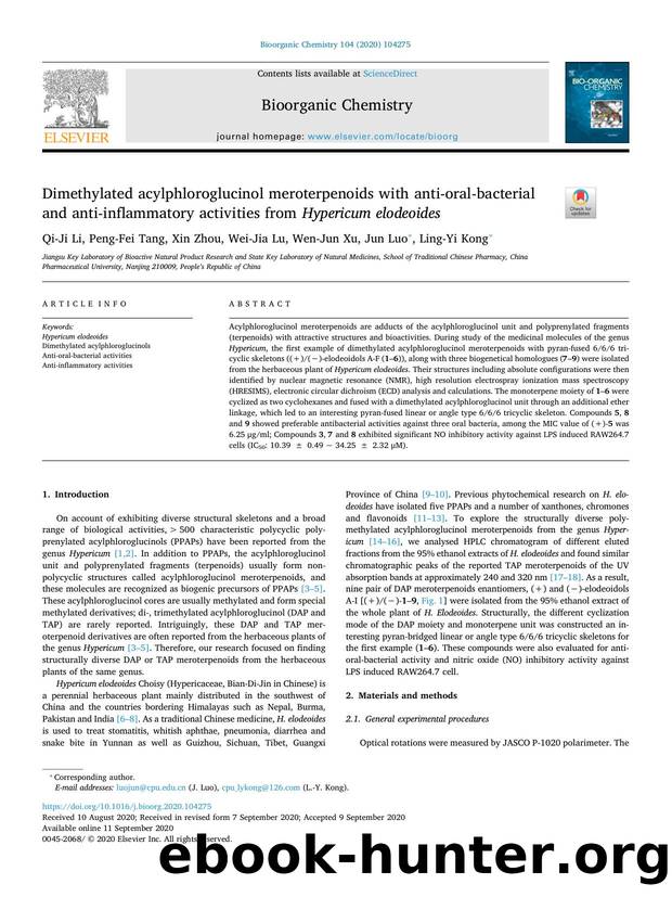 Dimethylated acylphloroglucinol meroterpenoids with anti-oral-bacterial and anti-inflammatory activities from Hypericum elodeoides by Qi-Ji Li & Peng-Fei Tang & Xin Zhou & Wei-Jia Lu & Wen-Jun Xu & Jun Luo & Ling-Yi Kong