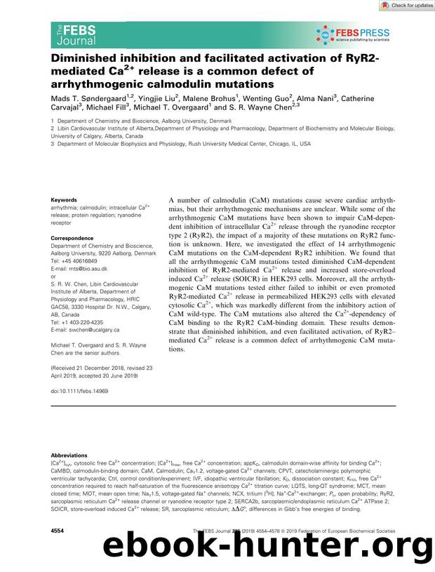 Diminished inhibition and facilitated activation of RyR2âmediated Ca2+ release is a common defect of arrhythmogenic calmodulin mutations by Unknown
