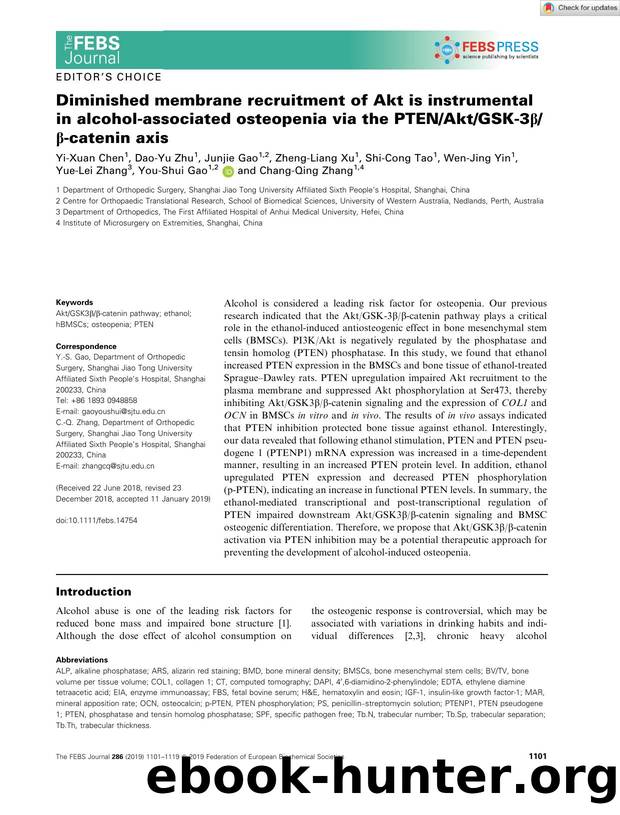 Diminished membrane recruitment of Akt is instrumental in alcoholâassociated osteopenia via the PTENAktGSKâ3Î²Î²âcatenin axis by Unknown