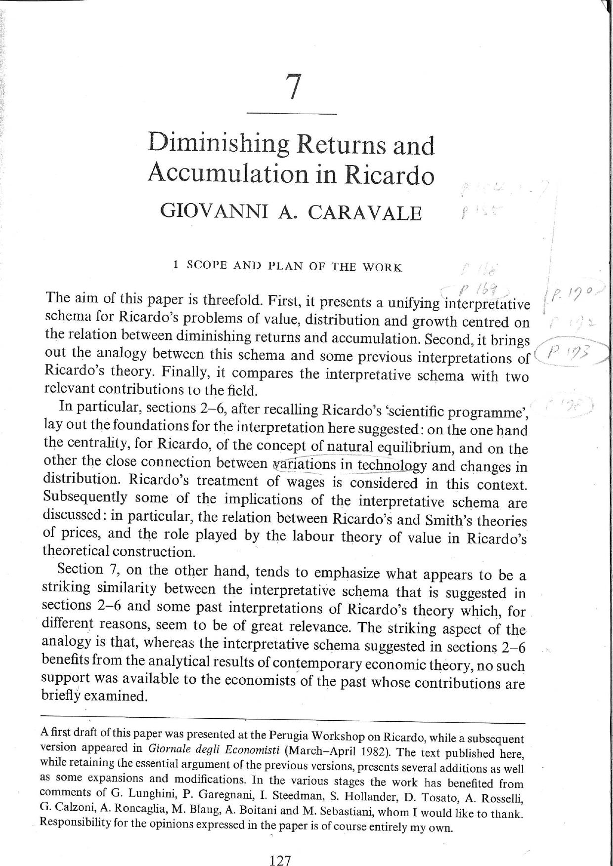 Diminishing Returns and Accumulation in Ricardo (article from The Legacy of Ricardo, 1985) by giovanni a. Caravale