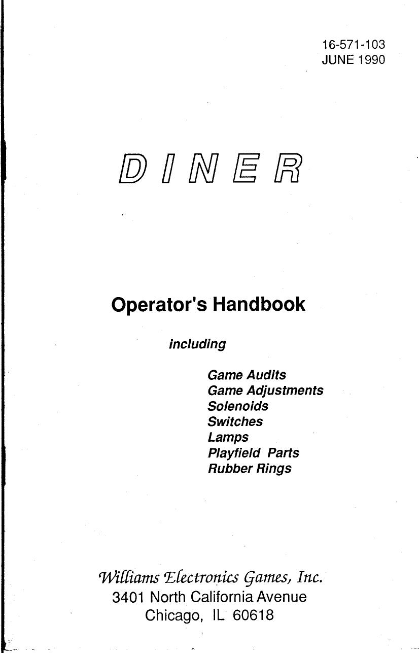 Diner Operators Handbook by Williams Electronics