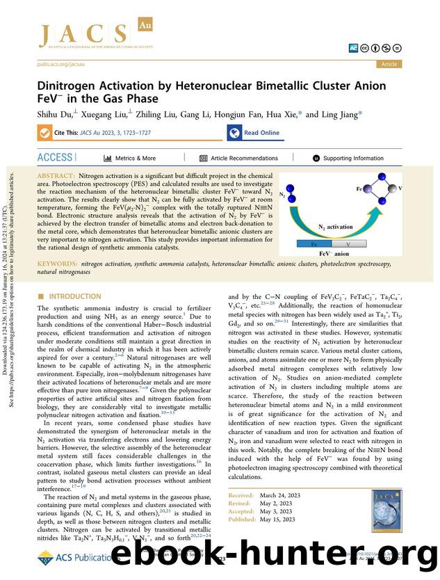 Dinitrogen Activation by Heteronuclear Bimetallic Cluster Anion FeVâ in the Gas Phase by Shihu Du Xuegang Liu Zhiling Liu Gang Li Hongjun Fan Hua Xie & Ling Jiang