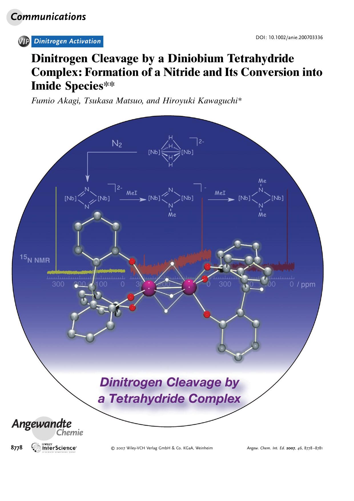Dinitrogen Cleavage by a Diniobium Tetrahydride Complex: Formation of a Nitride and Its Conversion into Imide Species by Unknown