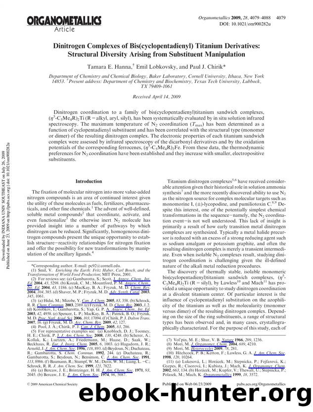 Dinitrogen Complexes of Bis(cyclopentadienyl) Titanium Derivatives: Structural Diversity Arising from Substituent Manipulation by Tamara E. Hanna† Emil Lobkovsky & Paul J. Chirik*