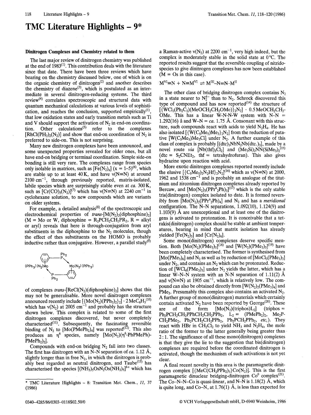 Dinitrogen complexes and chemistry related to them by Unknown