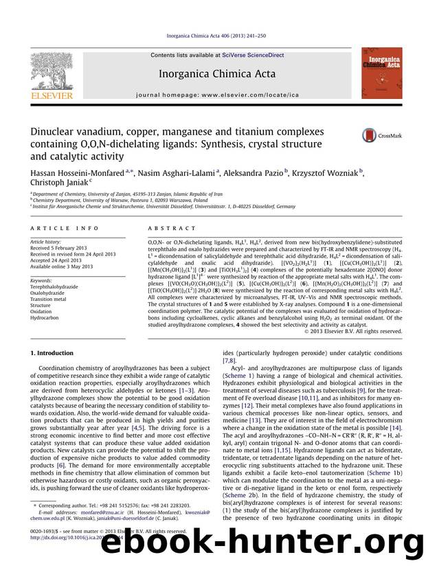 Dinuclear vanadium, copper, manganese and titanium complexes containing O,O,N-dichelating ligands: Synthesis, crystal structure and catalytic activity by unknow