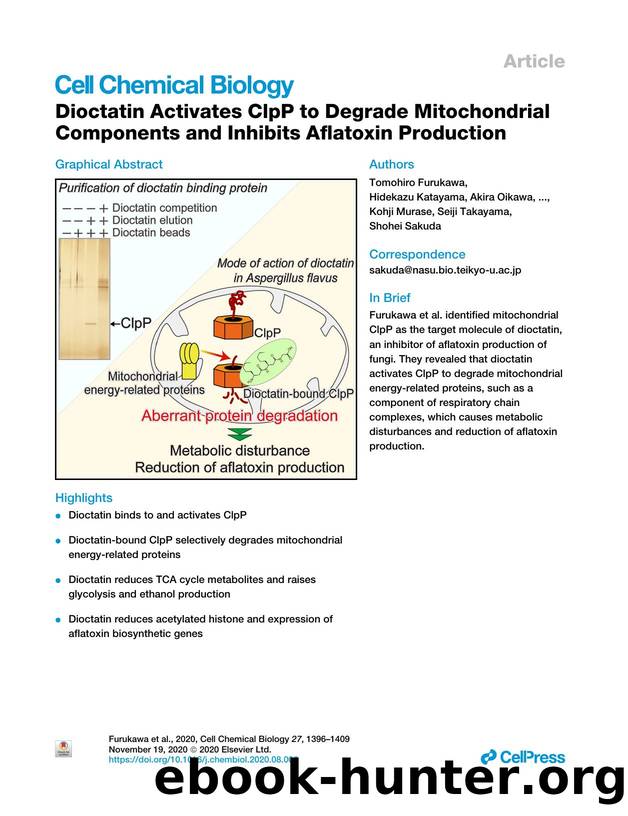 Dioctatin Activates ClpP to Degrade Mitochondrial Components and Inhibits Aflatoxin Production by unknow