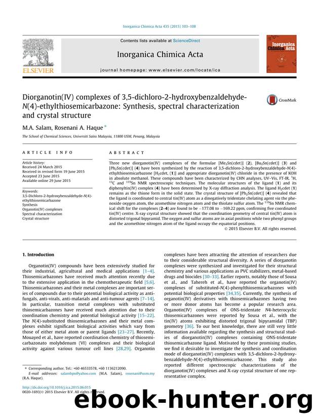 Diorganotin(IV) complexes of 3,5-dichloro-2-hydroxybenzaldehyde-N(4)-ethylthiosemicarbazone: Synthesis, spectral characterization and crystal structure by M.A. Salam & Rosenani A. Haque