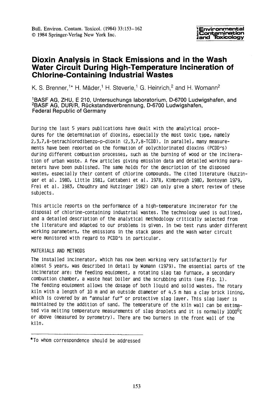 Dioxin analysis in stack emissions and in the wash water circuit during high-temperature incineration of chlorine-containing industrial wastes by Unknown