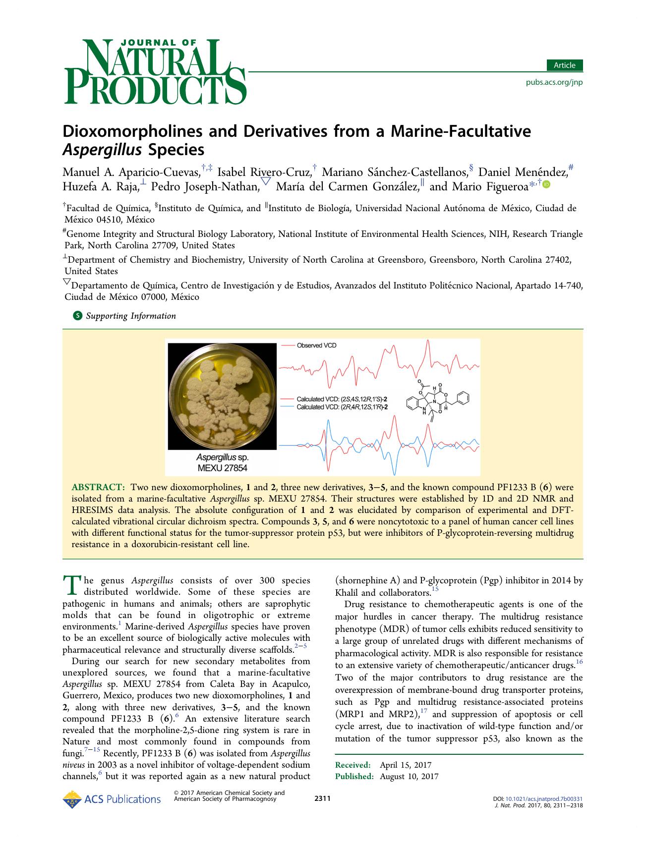 Dioxomorpholines and Derivatives from a Marine-Facultative Aspergillus Species by unknow