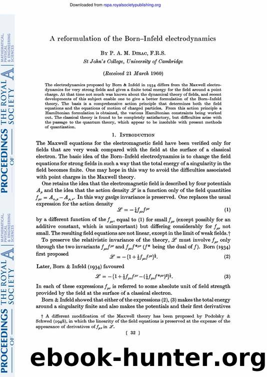 Dirac, Paul A.M. by A Reformulation of the Born-Infeld Electrodynamics (1960)