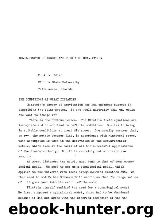 Dirac, Paul A.M. by Developments of Einstein's Theory of Gravitation (1979)