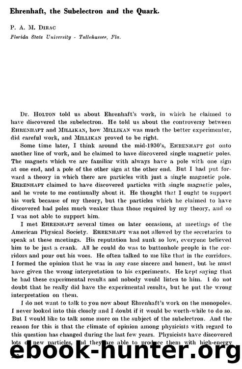 Dirac, Paul A.M. by Ehrenhaft the Subelectron & the Quark (1977)