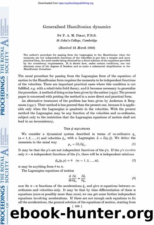 Dirac, Paul A.M. by Generalized Hamiltonian Dynamics (1958)