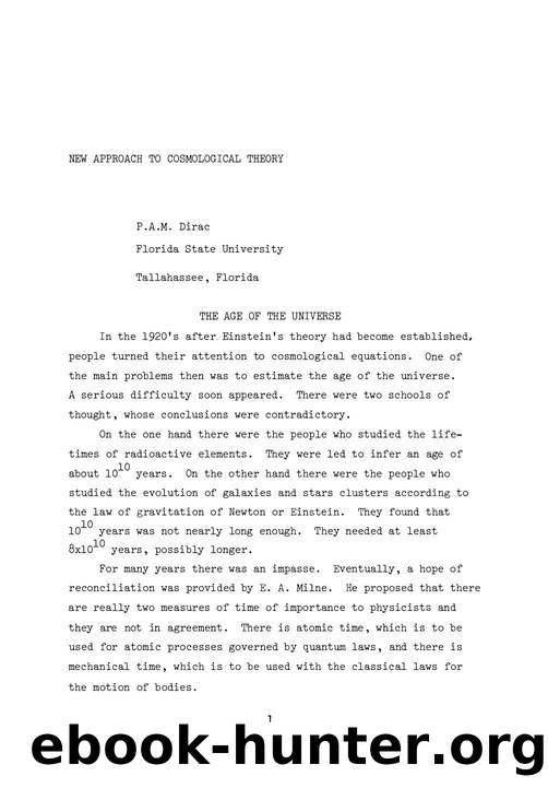 Dirac, Paul A.M. by New Approach to Cosmology Theory (1978)