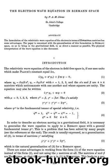 Dirac, Paul A.M. by The Electron Wave Equation in Riemannian Space (1959)