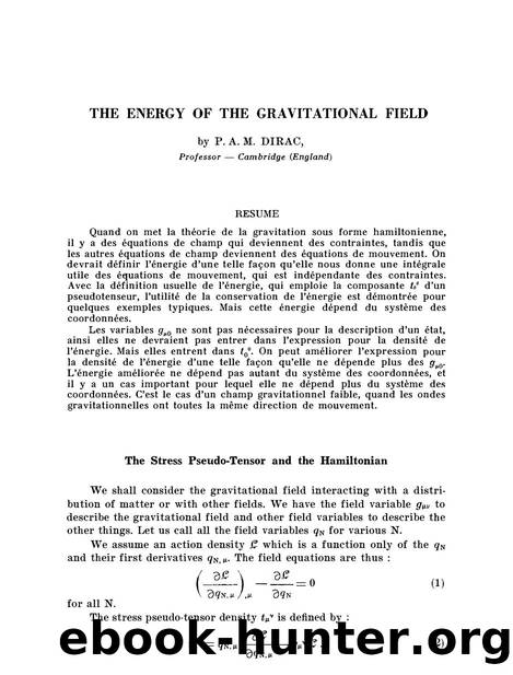 Dirac, Paul A.M. by The Energy of the Gravitational Field (1962)