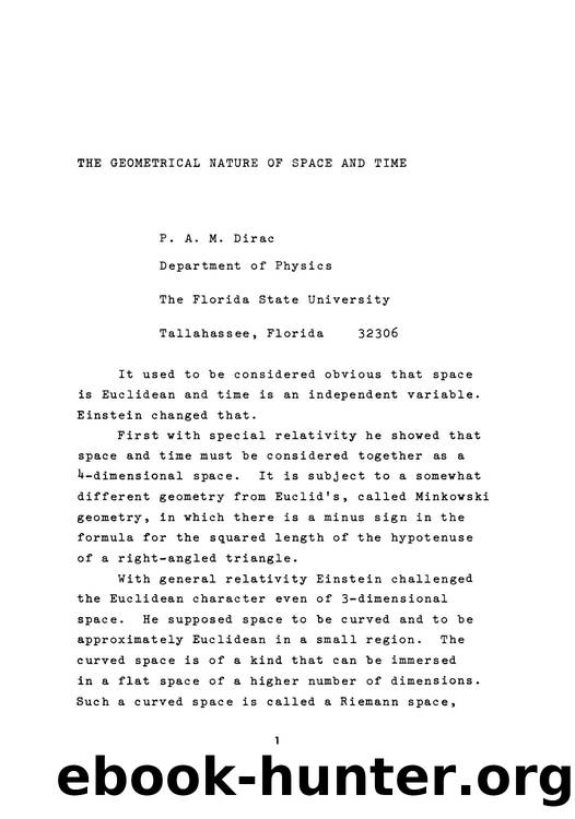 Dirac, Paul A.M. by The Geometrical Nature of Space & Time (1974)