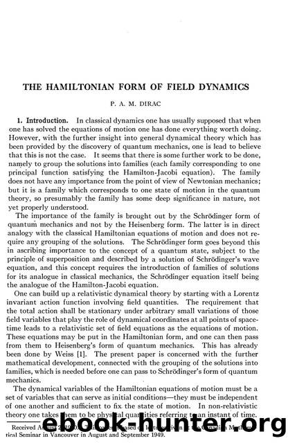 Dirac, Paul A.M. by The Hamiltonian Form of Field Dynamics (1951)