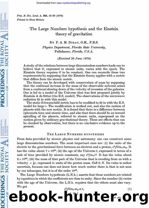 Dirac, Paul A.M. by The Large Numbers Hypothesis & the Einstein Theory of Gravitation (1979)
