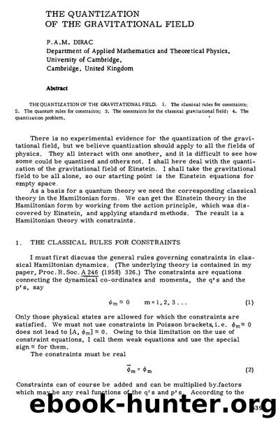 Dirac, Paul A.M. by The Quantization of the Gravitational Field (1968)