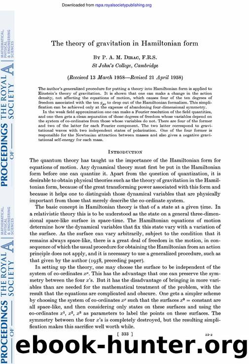 Dirac, Paul A.M. by The Theory of Gravitation in Hamiltonian Form (1958)