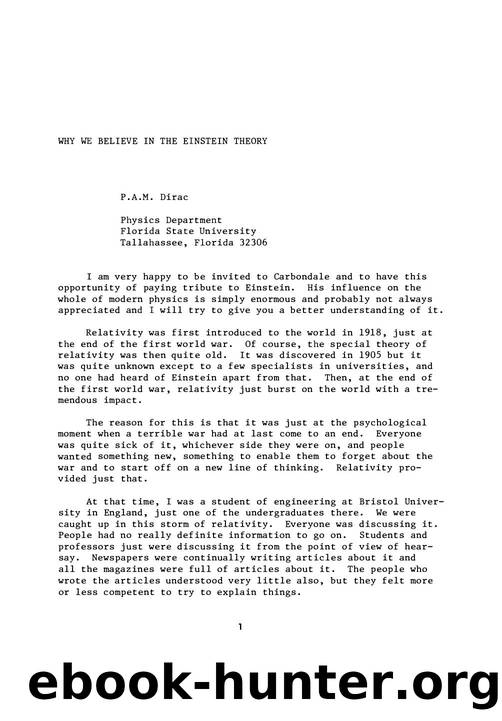 Dirac, Paul A.M. by Why We Believe in the Einstein Theory (1980)