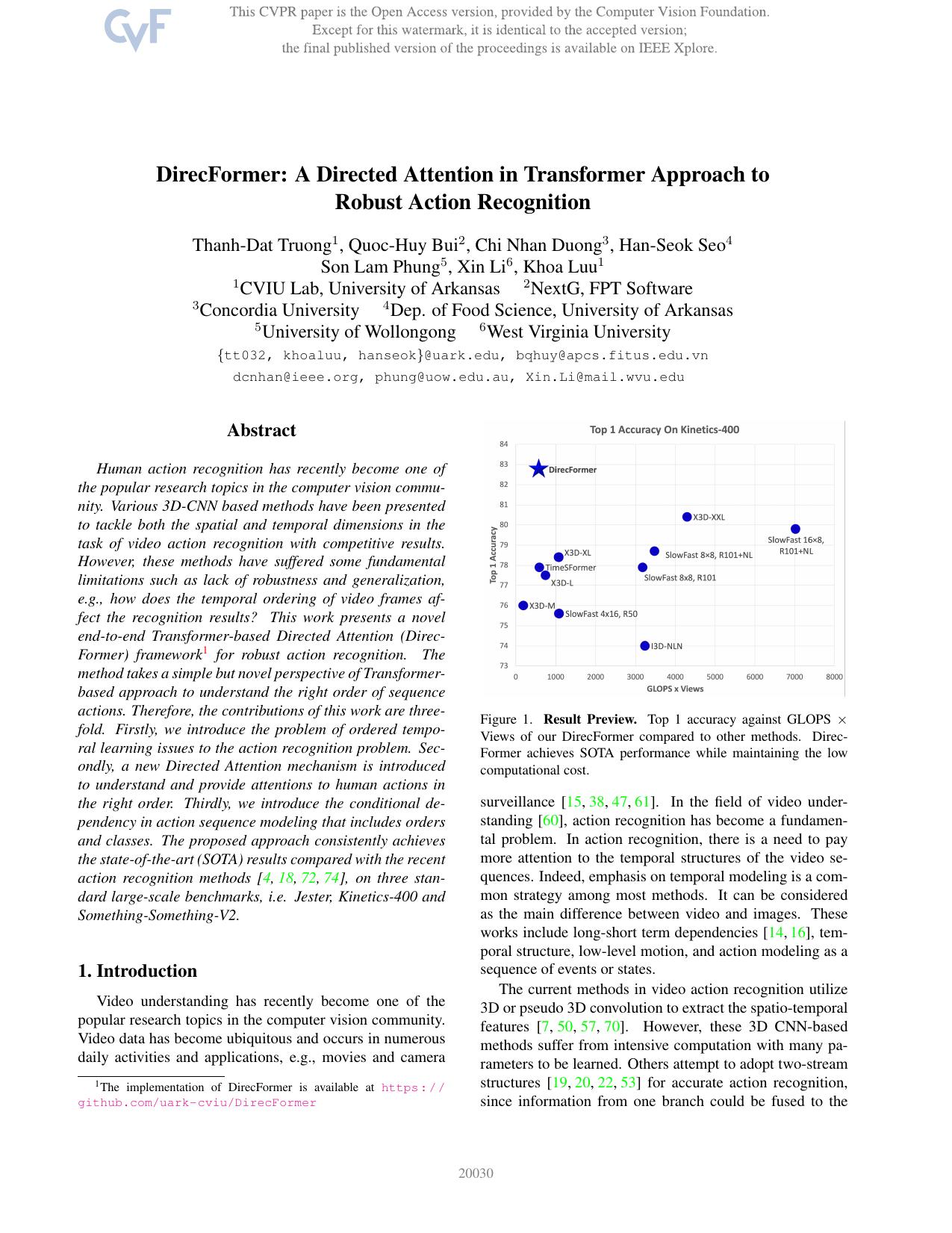 DirecFormer: A Directed Attention in Transformer Approach to Robust Action Recognition by unknow