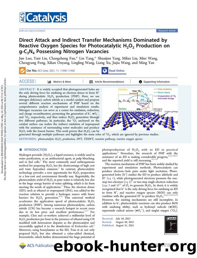 Direct Attack and Indirect Transfer Mechanisms Dominated by Reactive Oxygen Species for Photocatalytic H2O2 Production on g-C3N4 Possessing Nitrogen Vacancies by unknow