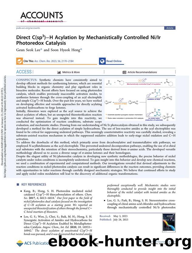 Direct C(sp3)âH Acylation by Mechanistically Controlled NiIr Photoredox Catalysis by Geun Seok Lee & Soon Hyeok Hong