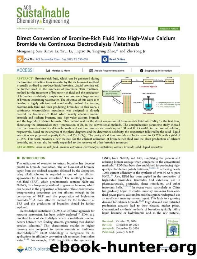 Direct Conversion of Bromine-Rich Fluid into High-Value Calcium Bromide via Continuous Electrodialysis Metathesis by Mengmeng Sun Xinyu Li Yirui Li Jingtao Bi Yingying Zhao and Zhi-Yong Ji
