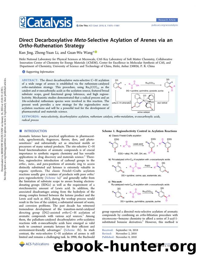 Direct Decarboxylative Meta-Selective Acylation of Arenes via an Ortho-Ruthenation Strategy by Kun Jing Zhong-Yuan Li & Guan-Wu Wang