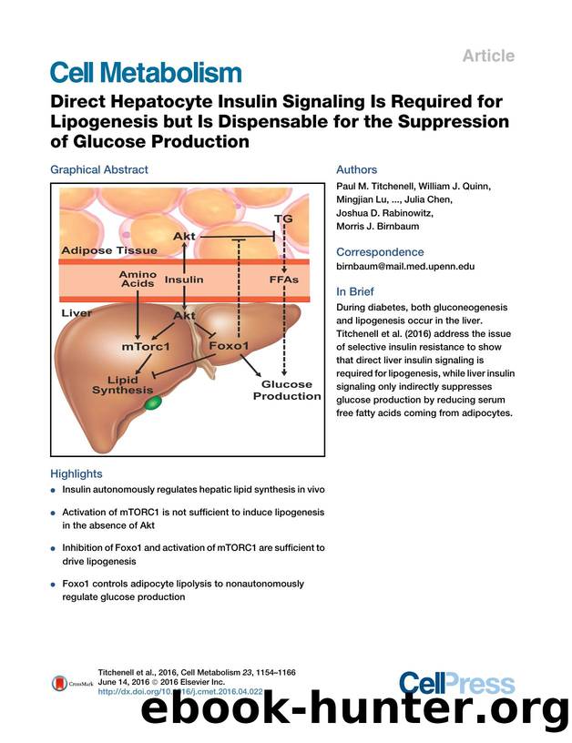 Direct Hepatocyte Insulin Signaling Is Required for Lipogenesis but Is Dispensable for the Suppression of Glucose Production by unknow