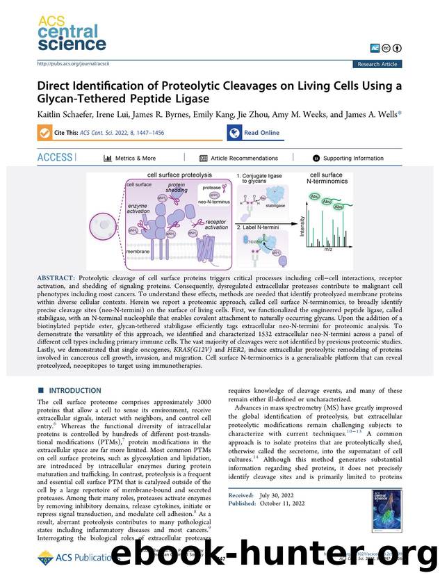 Direct Identification of Proteolytic Cleavages on Living Cells Using a Glycan-Tethered Peptide Ligase by unknow
