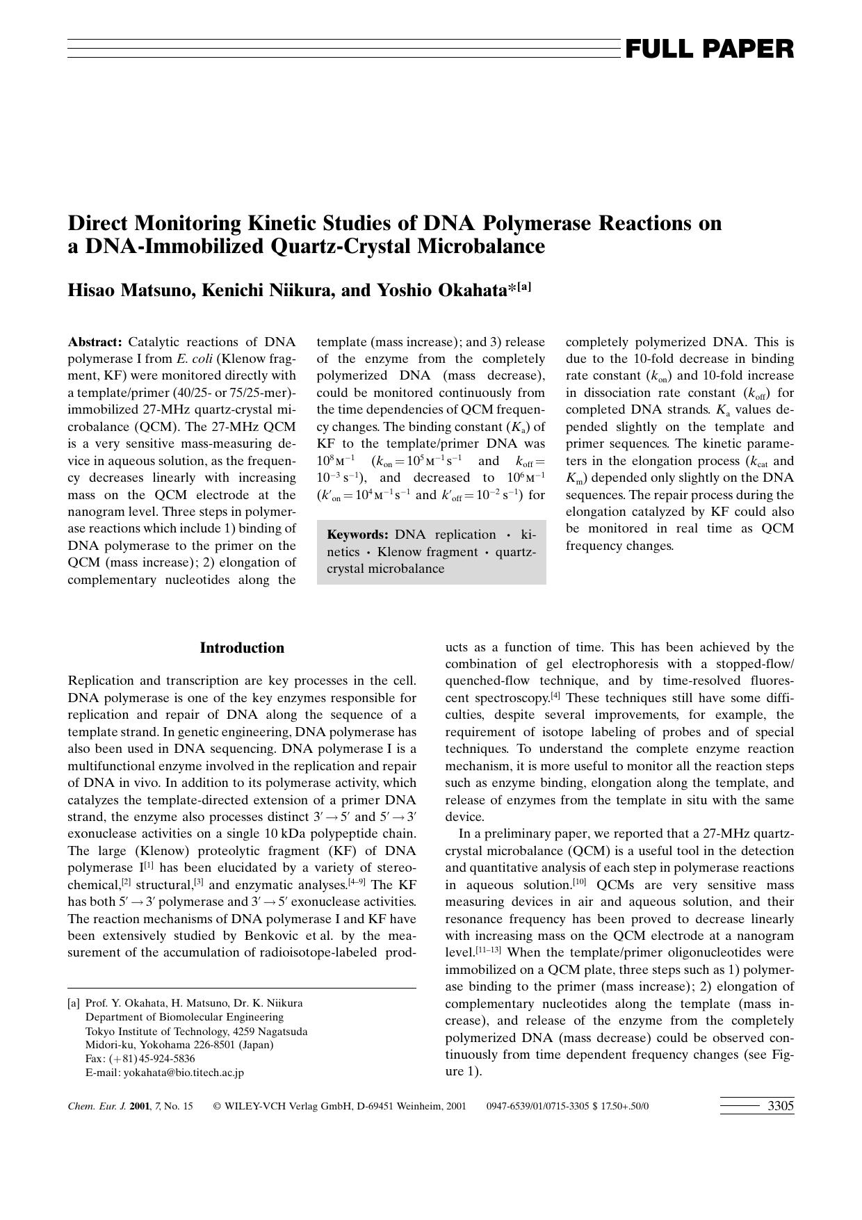 Direct Monitoring Kinetic Studies of DNA Polymerase Reactions on a DNA-Immobilized Quartz-Crystal Microbalance by Unknown