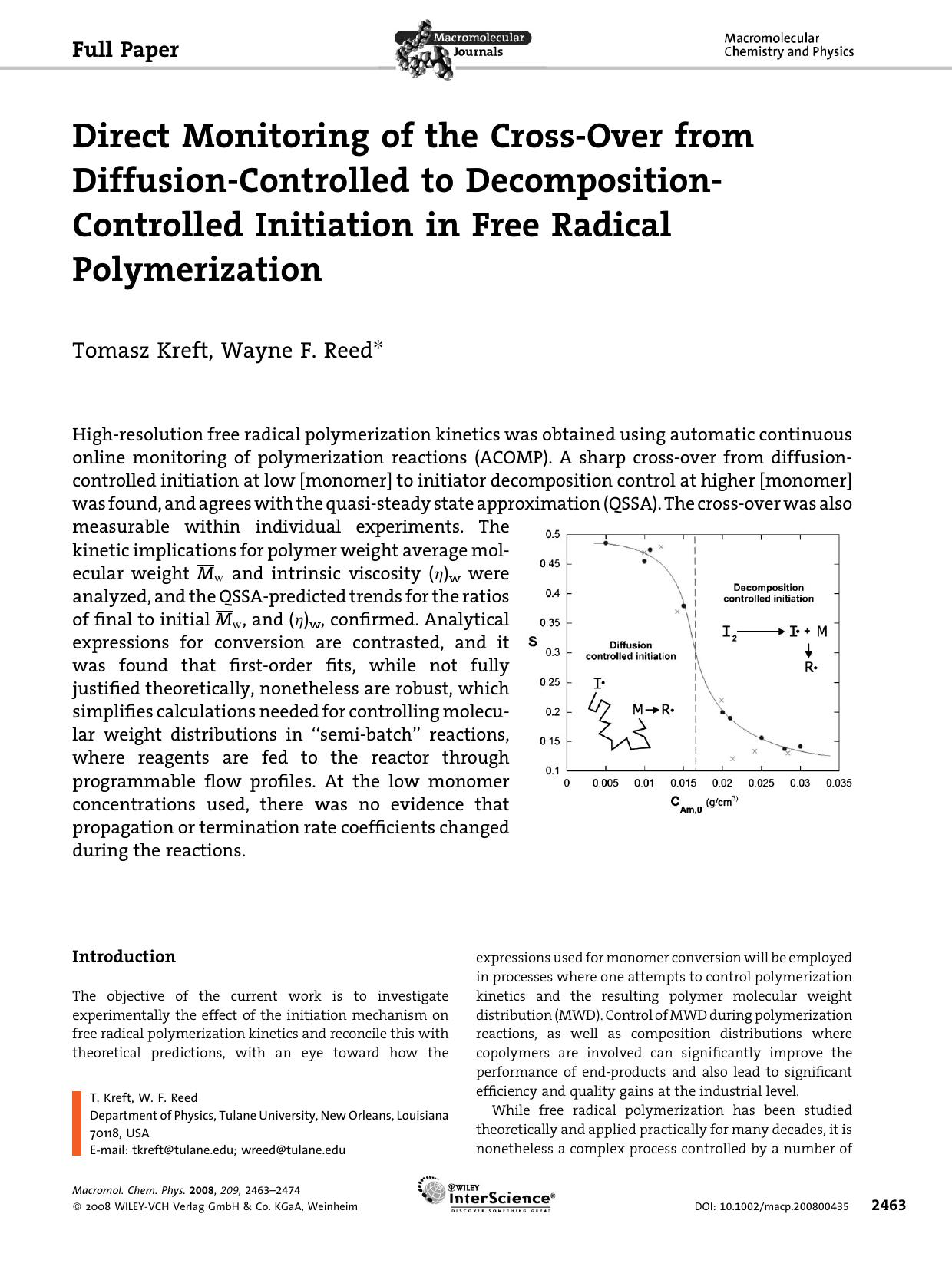 Direct Monitoring of the Cross-Over from Diffusion-Controlled to Decomposition-Controlled Initiation in Free Radical Polymerization by Unknown