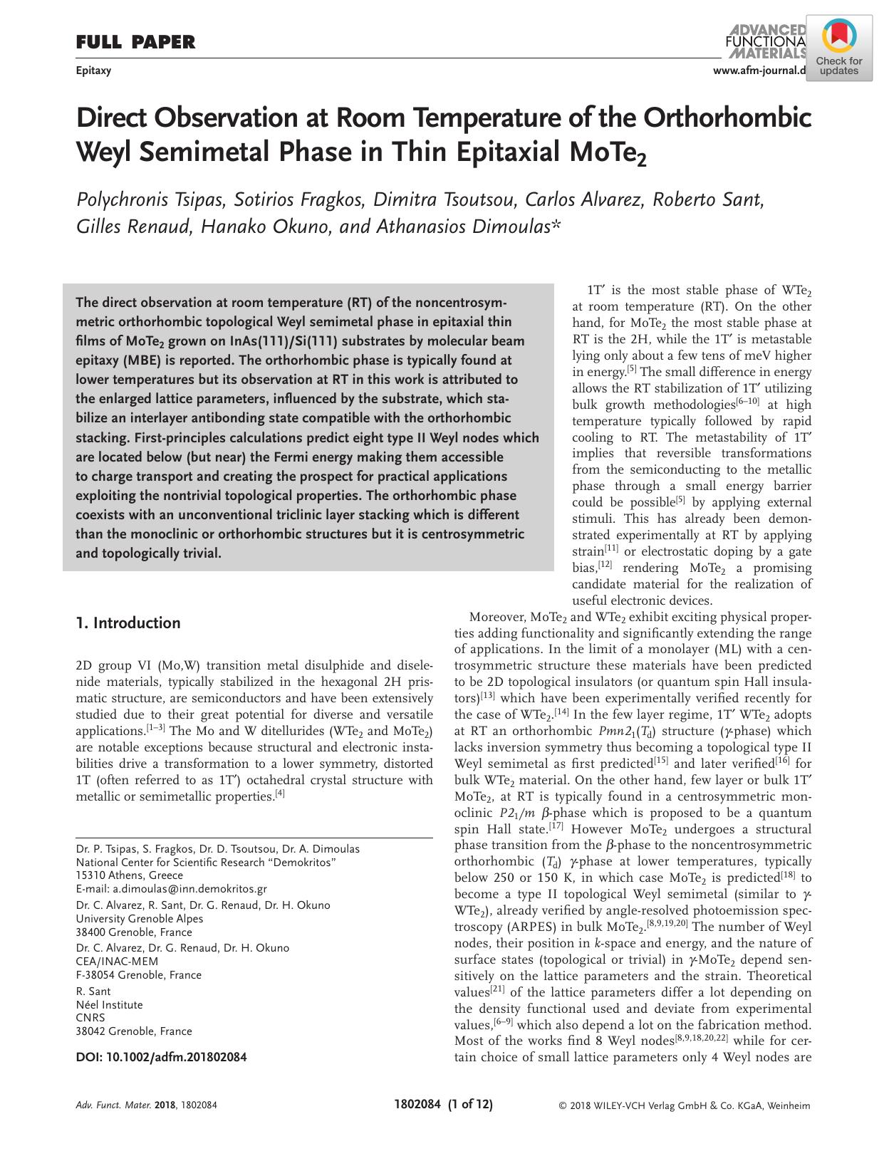Direct Observation at Room Temperature of the Orthorhombic Weyl Semimetal Phase in Thin Epitaxial MoTe2 by Unknown
