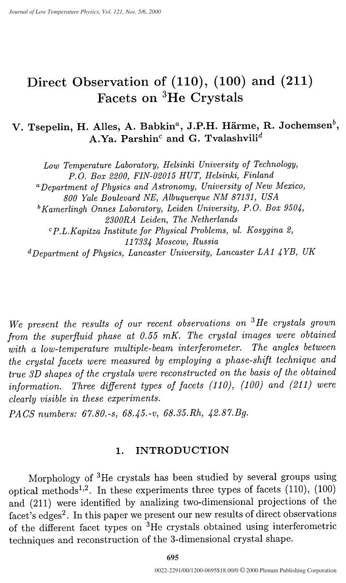 Direct Observation of (110), (100) and (211) Facets on 3He Crystals by Unknown