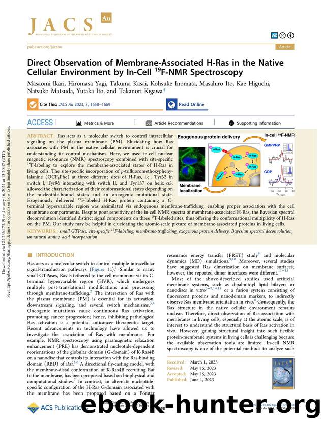 Direct Observation of Membrane-Associated H-Ras in the Native Cellular Environment by In-Cell 19F-NMR Spectroscopy by unknow