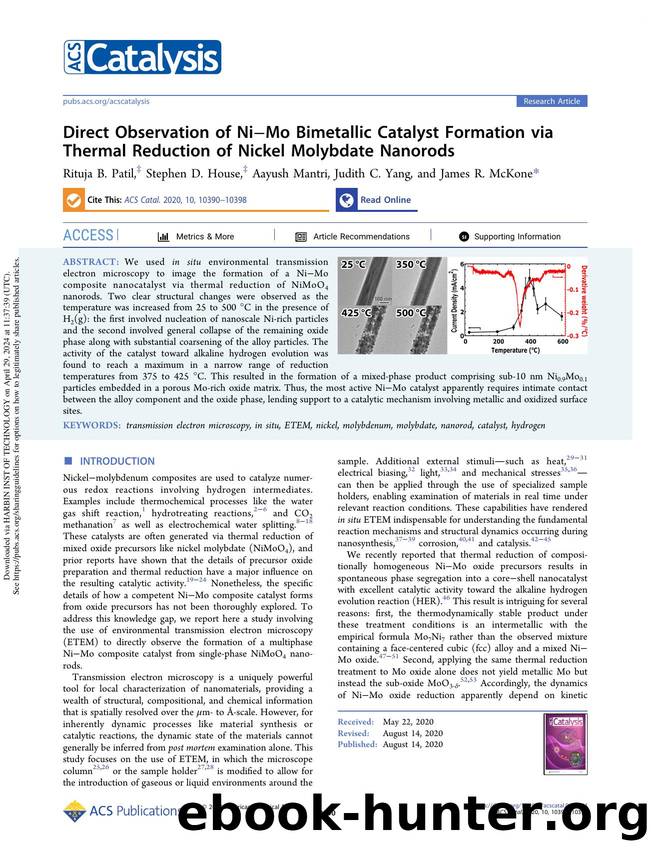 Direct Observation of NiâMo Bimetallic Catalyst Formation via Thermal Reduction of Nickel Molybdate Nanorods by Rituja B. Patil Stephen D. House Aayush Mantri Judith C. Yang & James R. McKone