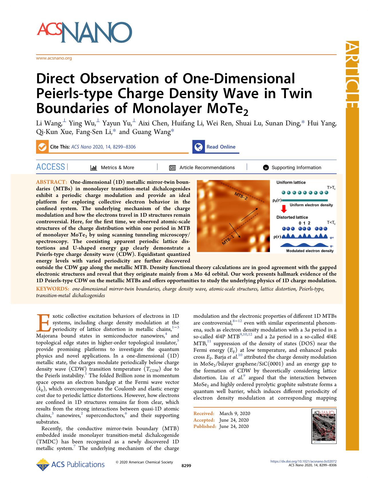 Direct Observation of One-Dimensional Peierls-type Charge Density Wave in Twin Boundaries of Monolayer MoTe2 by unknow
