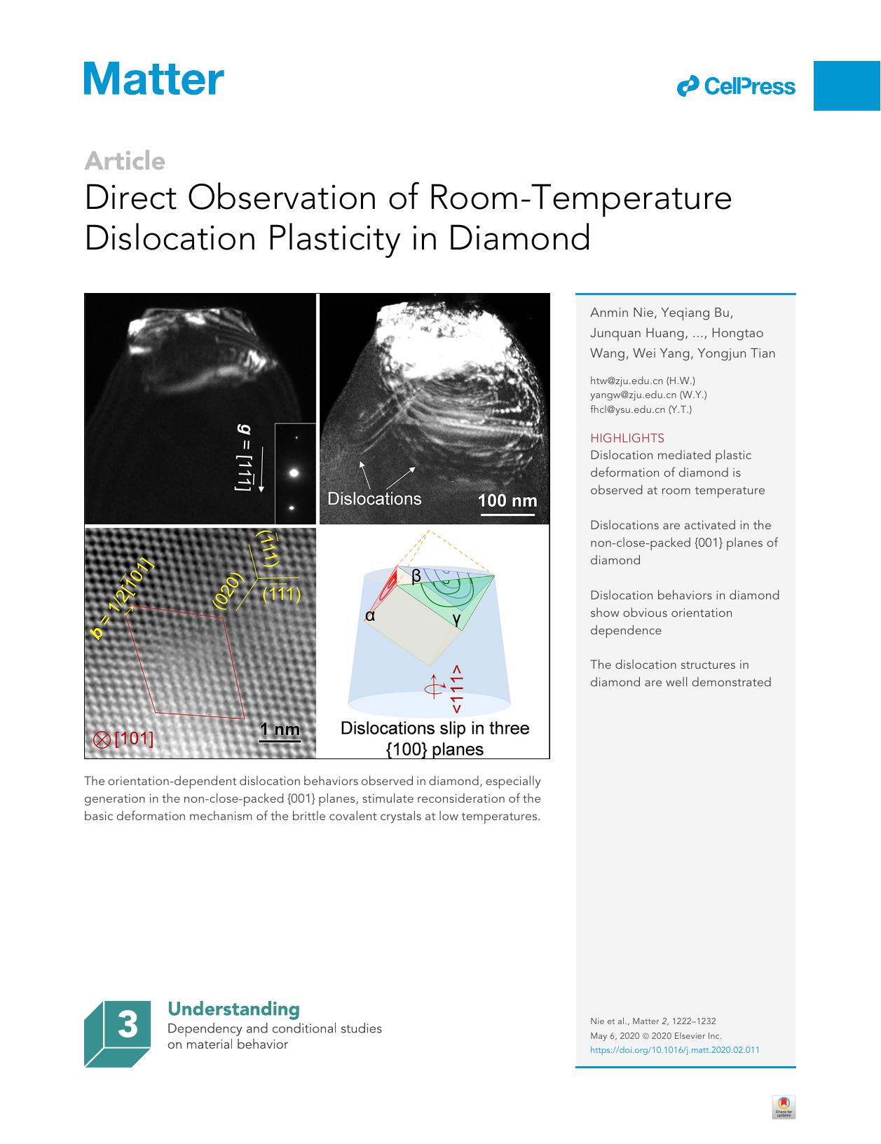 Direct Observation of Room-Temperature Dislocation Plasticity in Diamond by unknow